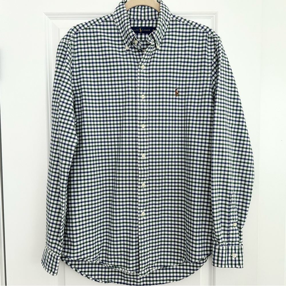 Ralph Lauren Blue, Green & White Checkered Oxford Shirt- Polo Button Down - Picture 4 of 17